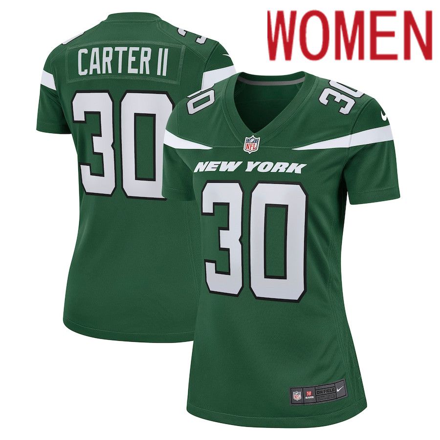 Women New York Jets 30 Michael Carter II Nike Gotham Green Game NFL Jersey